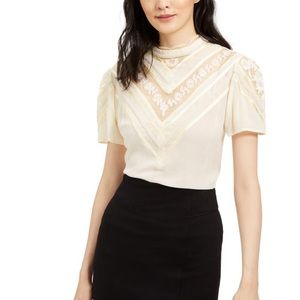 Nanette Lepore Women’s Lace Inset Embroidered Top Small